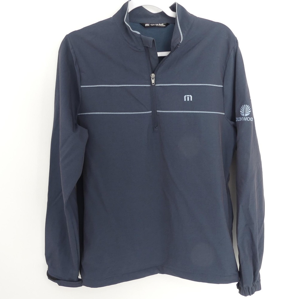 Travis Mathew Pullover Mens Small Blue Quarter‎ Zip Golf Ironwood Logo Stretch